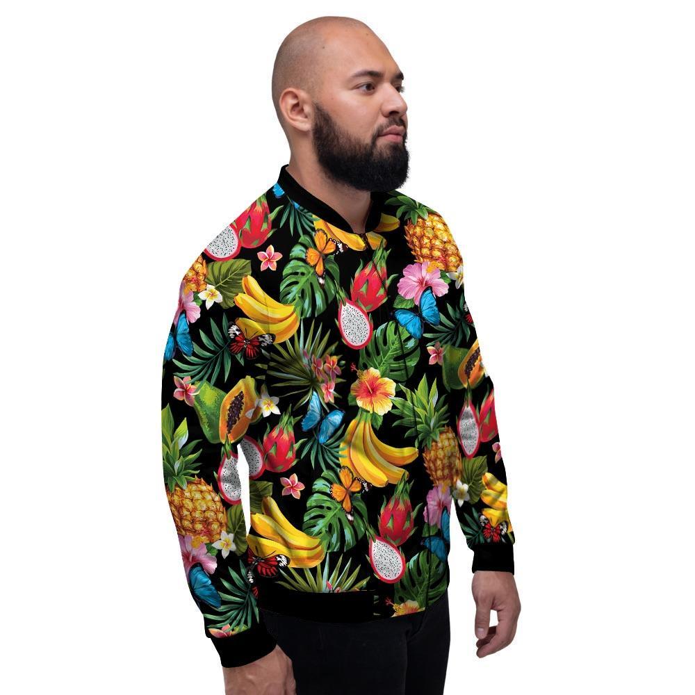Tropical Fruit Hawaiian Print Men's Bomber Jacket-grizzshop