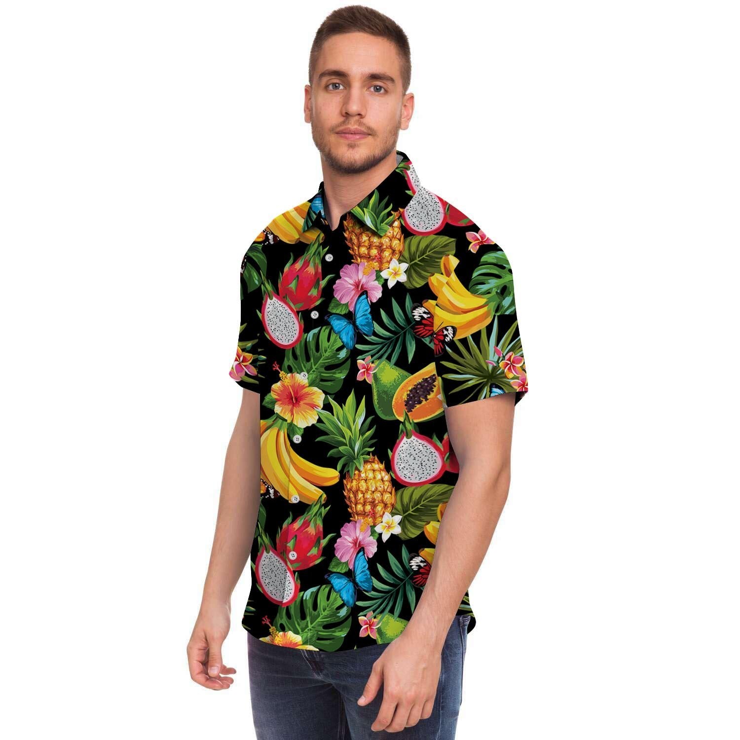 Tropical Fruit Hawaiian Print Men's Short Sleeve Shirt-grizzshop
