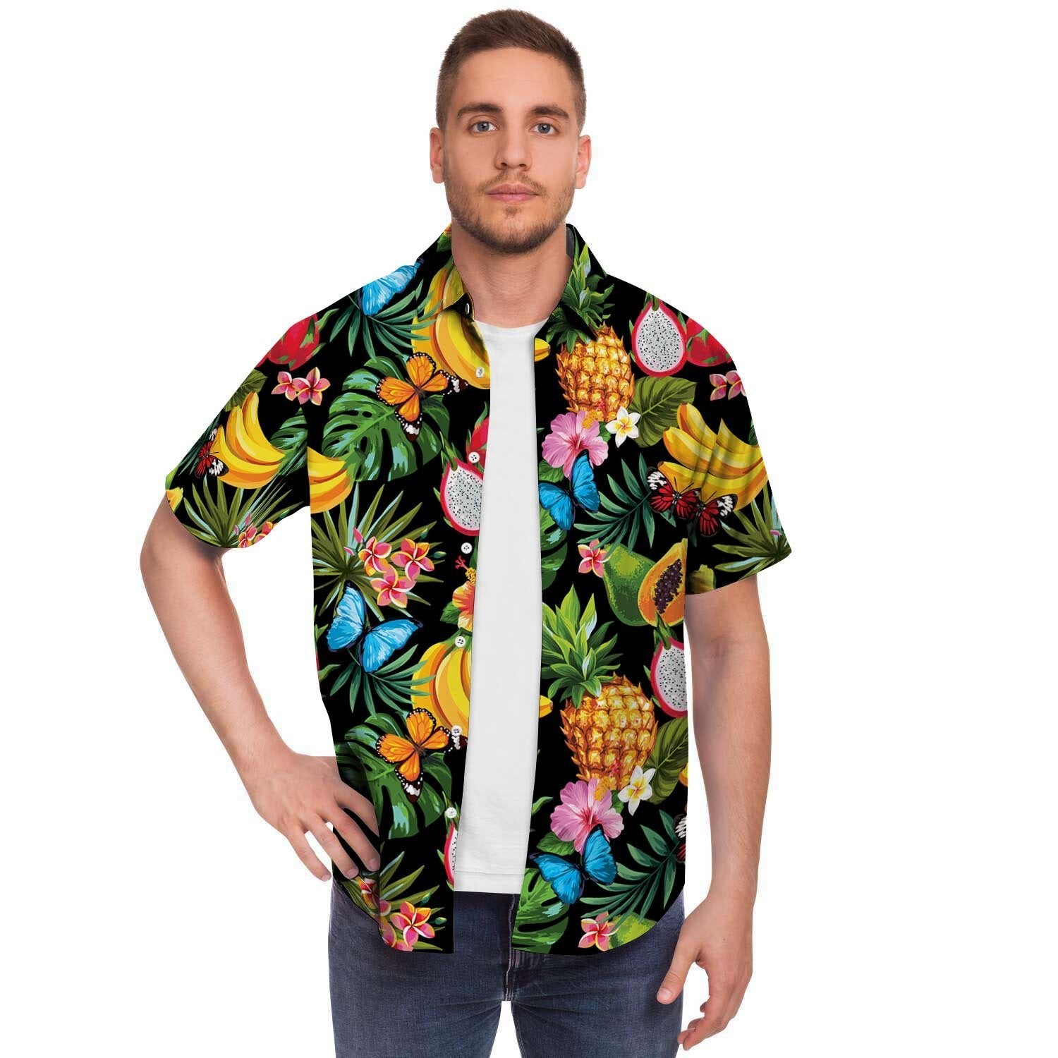Tropical Fruit Hawaiian Print Men's Short Sleeve Shirt-grizzshop