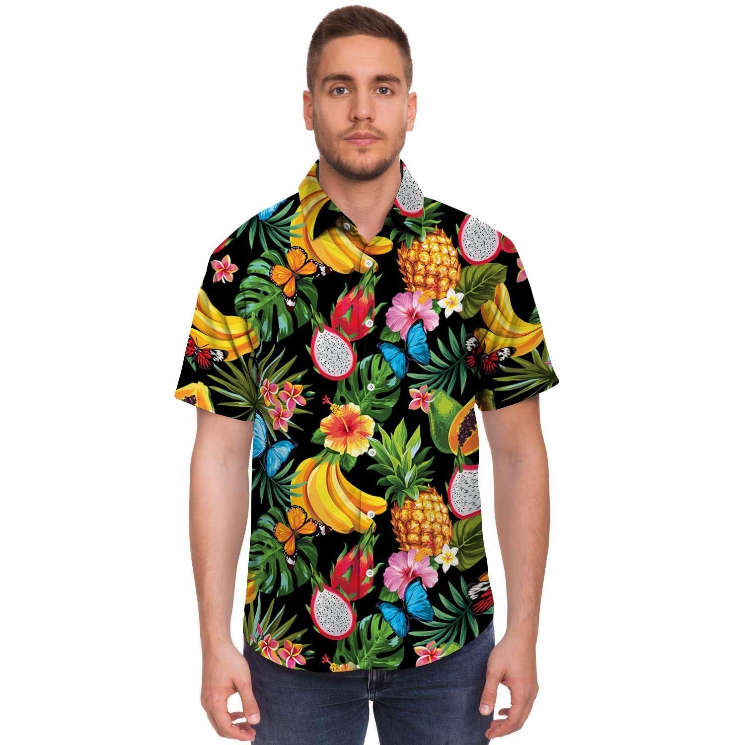Tropical Fruit Hawaiian Print Men's Short Sleeve Shirt-grizzshop