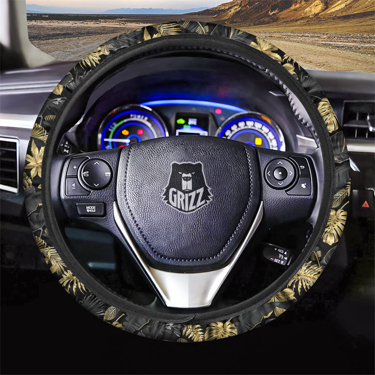 Tropical Gold And Black Print Pattern Car Steering Wheel Cover-grizzshop