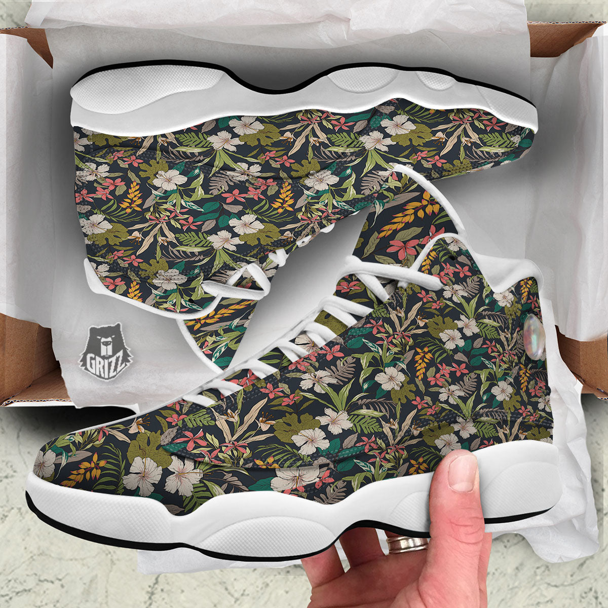 Tropical Hawaiian Aloha Print Pattern White Basketball Shoes-grizzshop