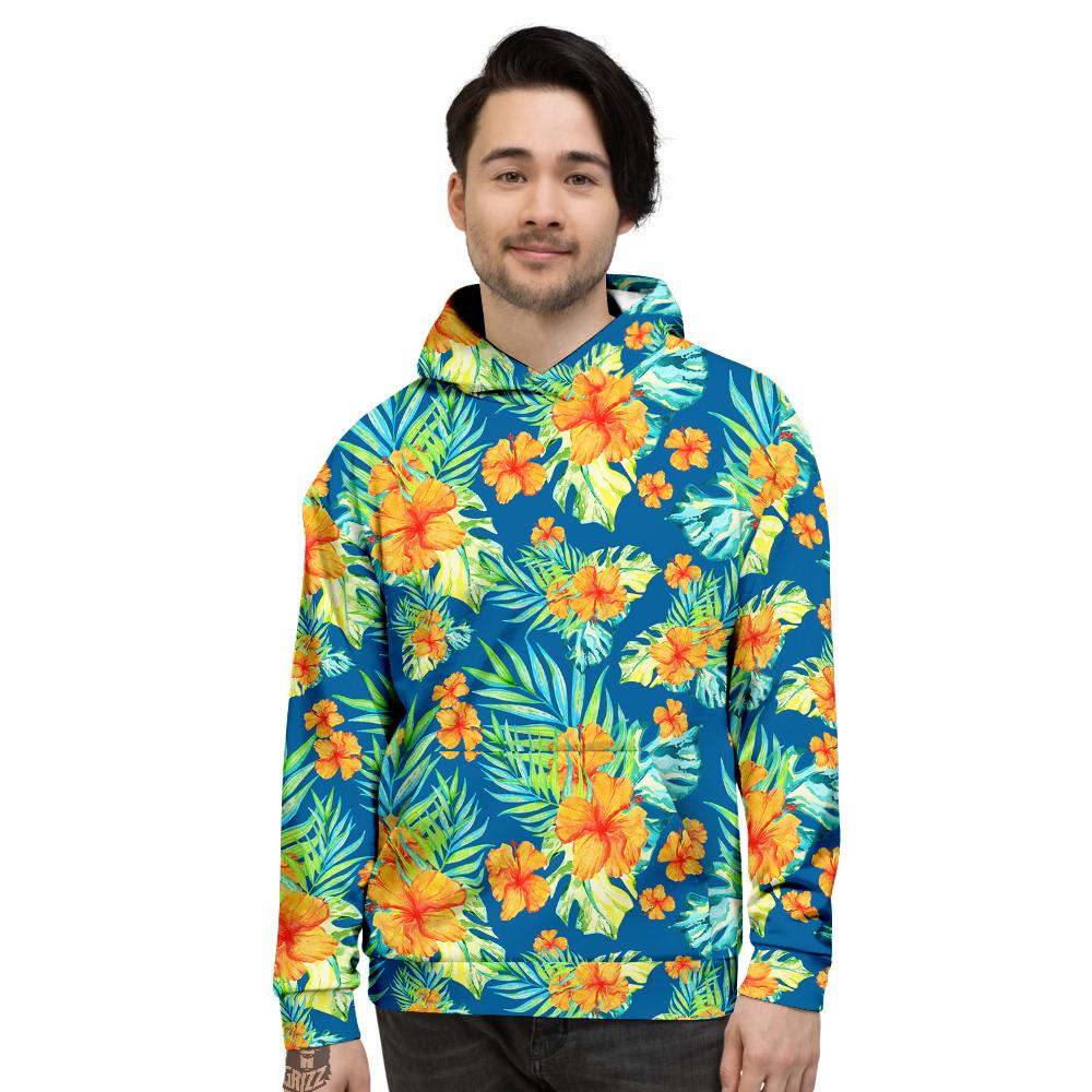 Tropical Hawaiian Blue Orange Print Pattern Men's Hoodie-grizzshop
