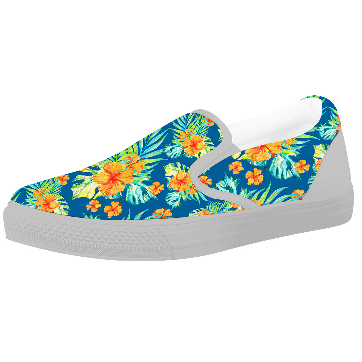 Tropical Hawaiian Blue Orange Print Pattern White Slip On Shoes-grizzshop
