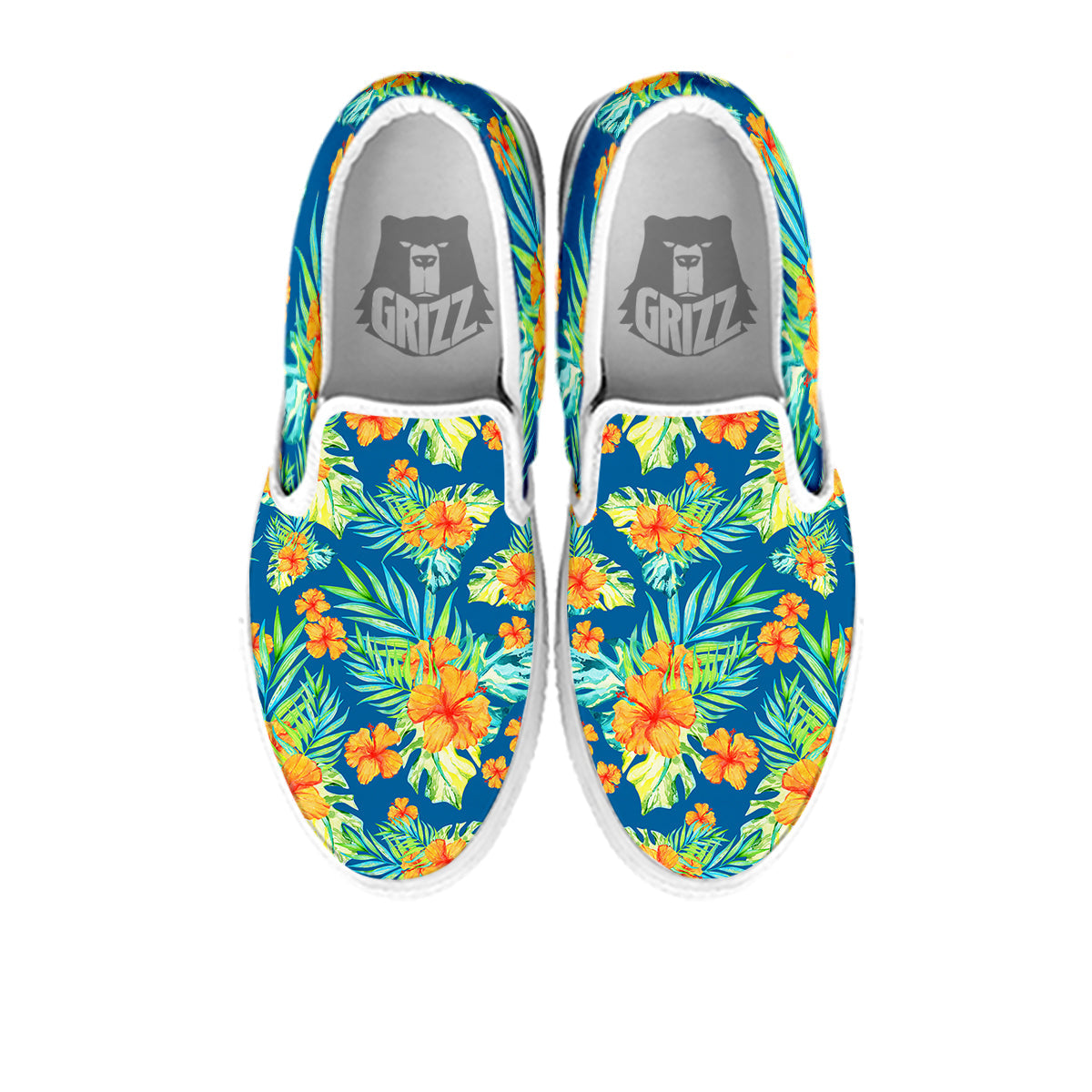 Tropical Hawaiian Blue Orange Print Pattern White Slip On Shoes-grizzshop