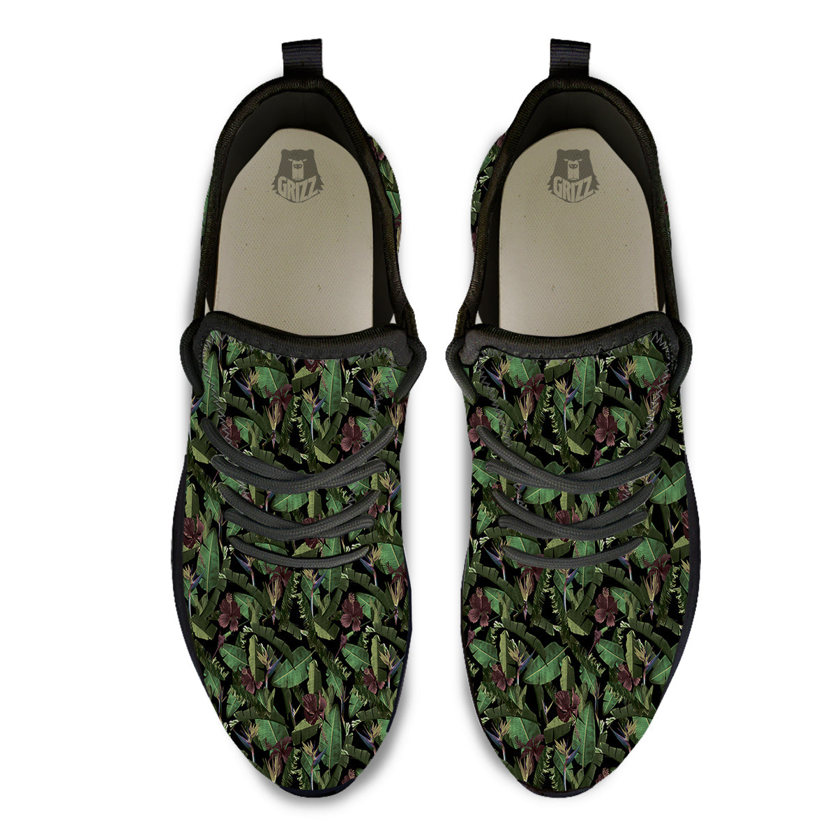 Tropical Hawaiian Dark Print Pattern Black Athletic Shoes-grizzshop
