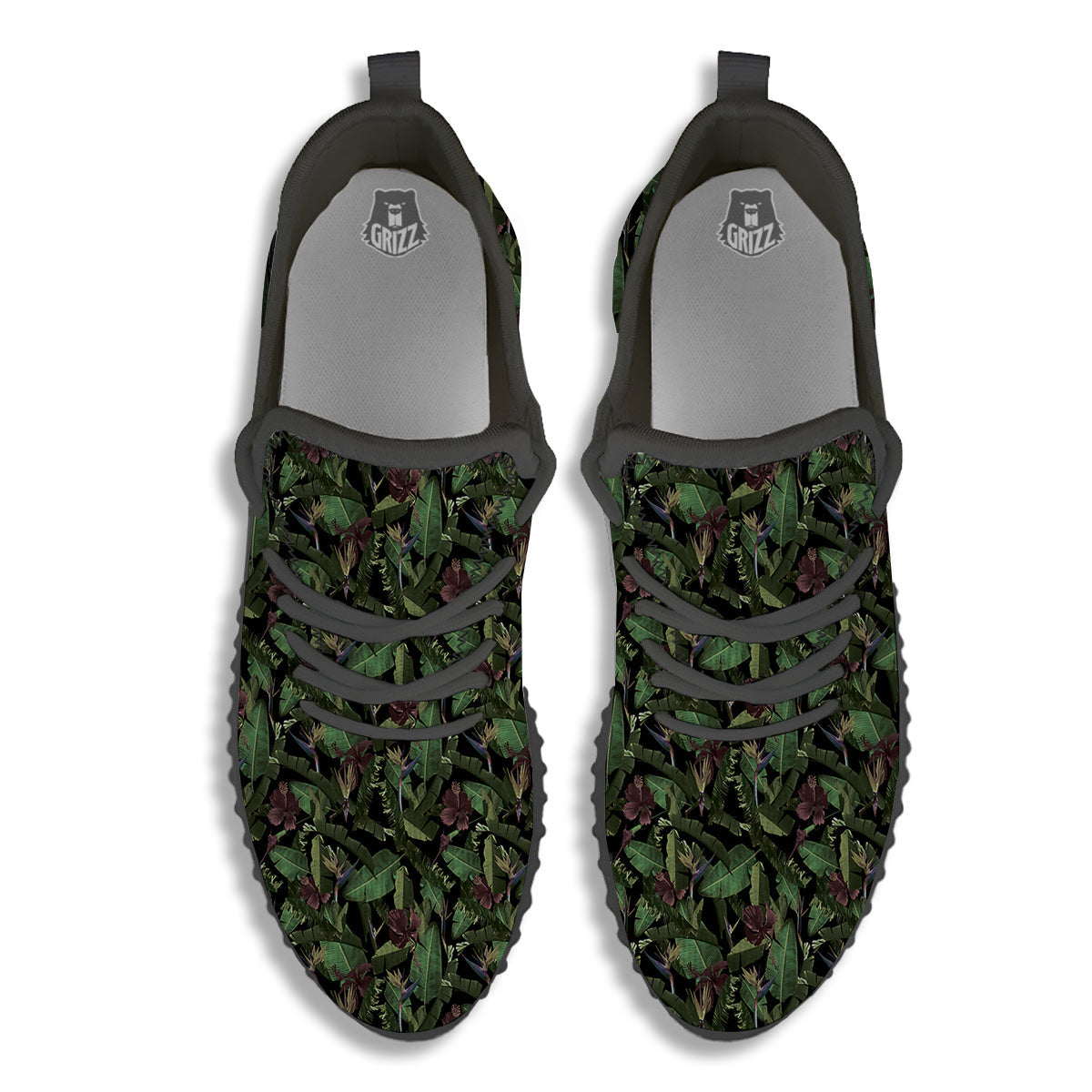 Tropical Hawaiian Dark Print Pattern Black Walking Shoes-grizzshop