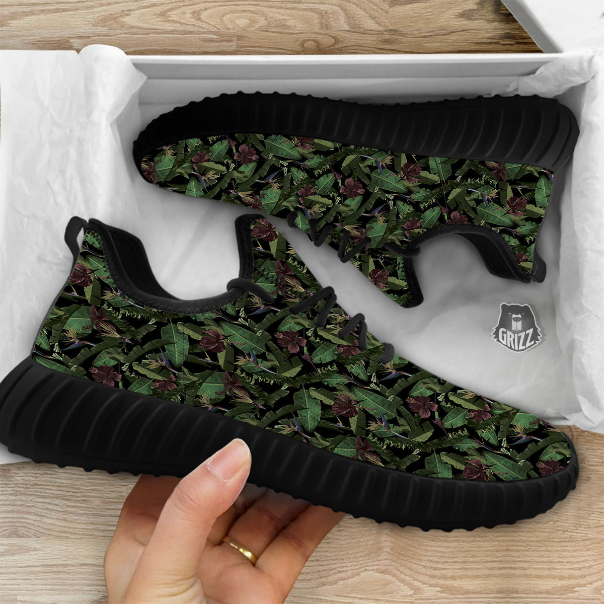 Tropical Hawaiian Dark Print Pattern Black Walking Shoes-grizzshop