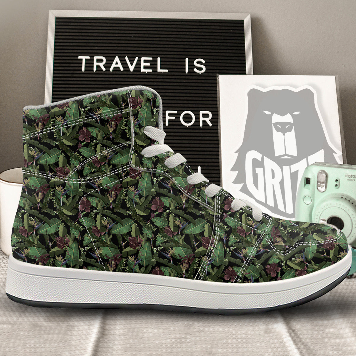 Tropical Hawaiian Dark Print Pattern High Top Sneakers-grizzshop