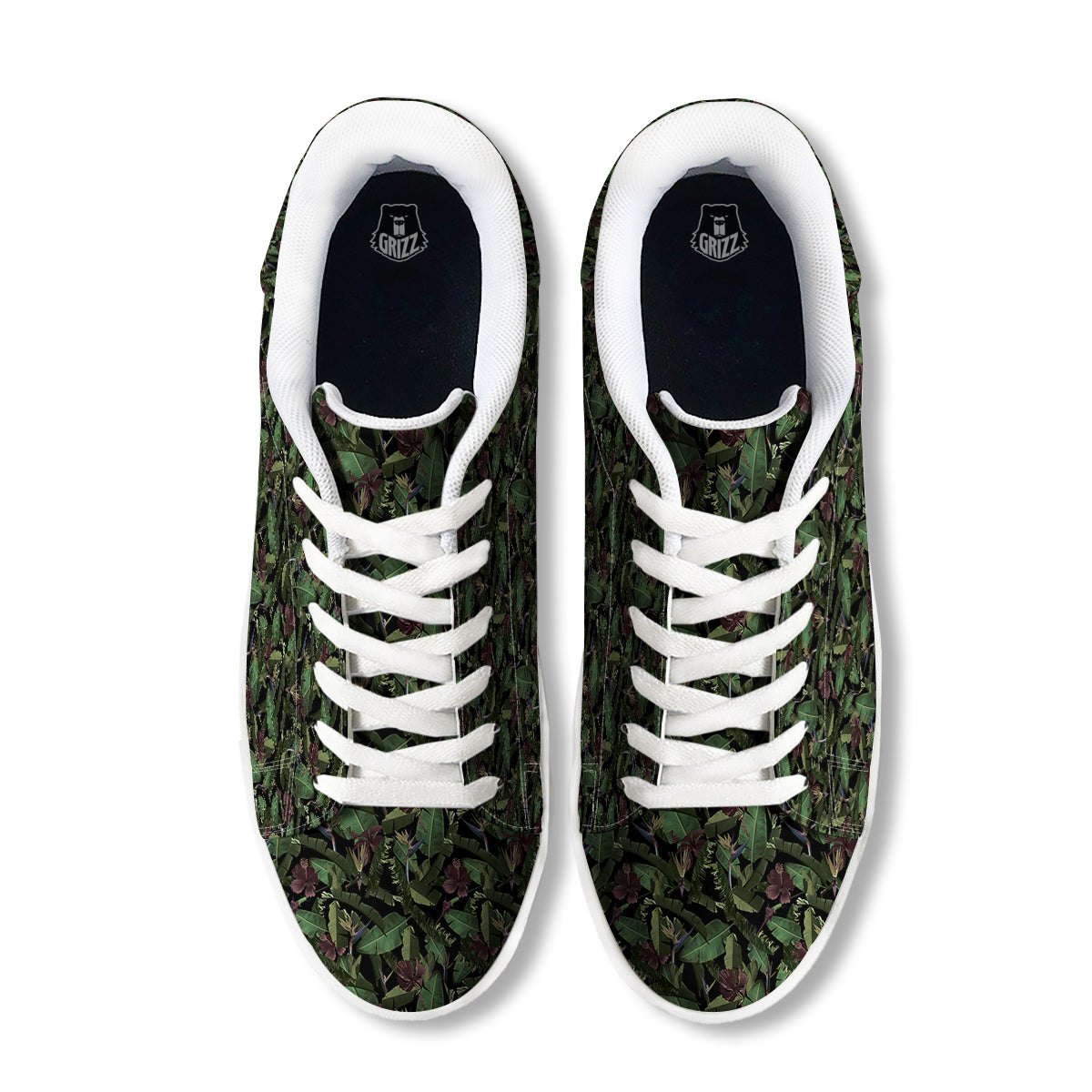 Tropical Hawaiian Dark Print Pattern White Low Top Sneakers-grizzshop