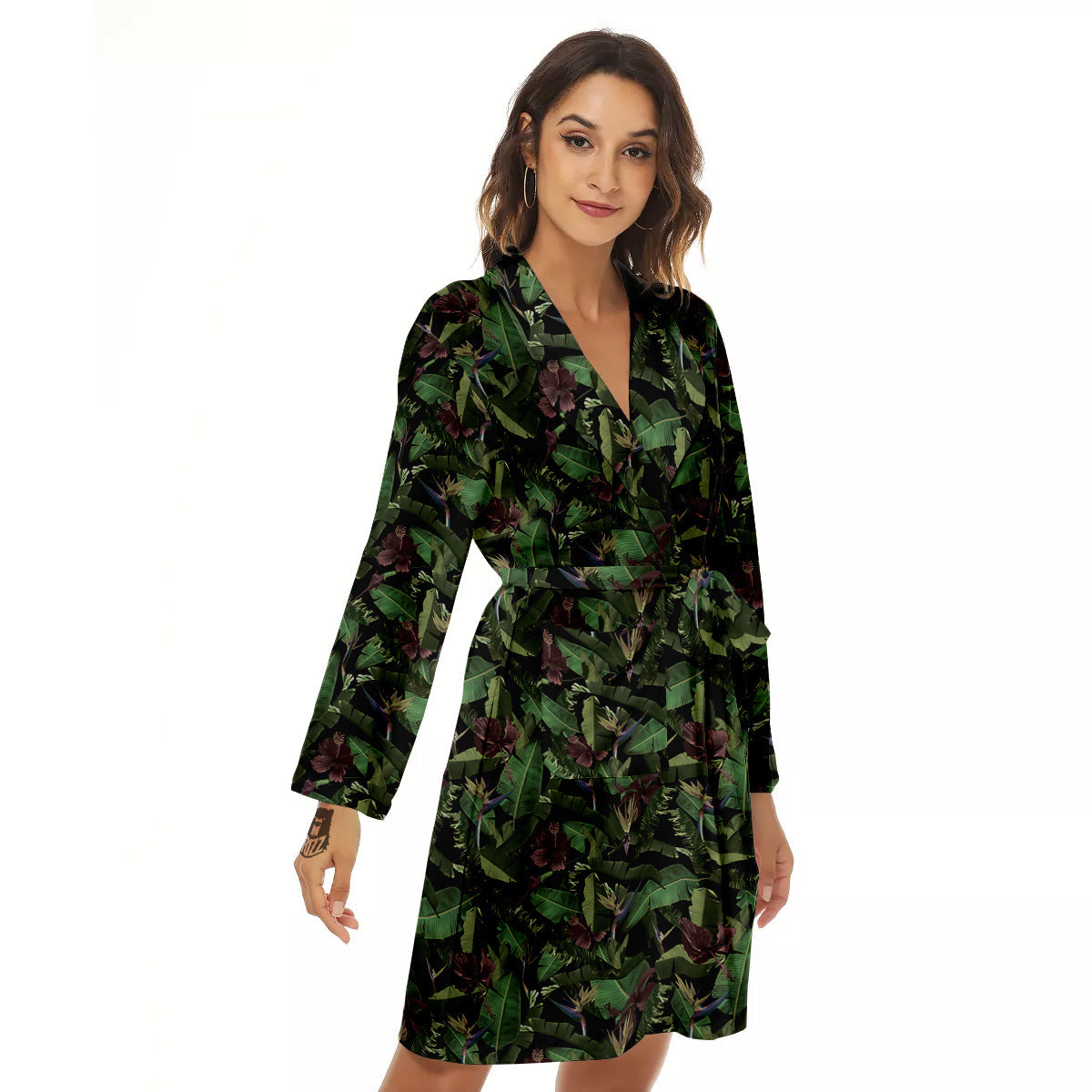 Tropical Hawaiian Dark Print Pattern Women's Robe-grizzshop