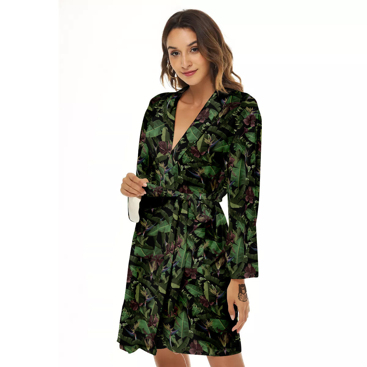 Tropical Hawaiian Dark Print Pattern Women's Robe-grizzshop