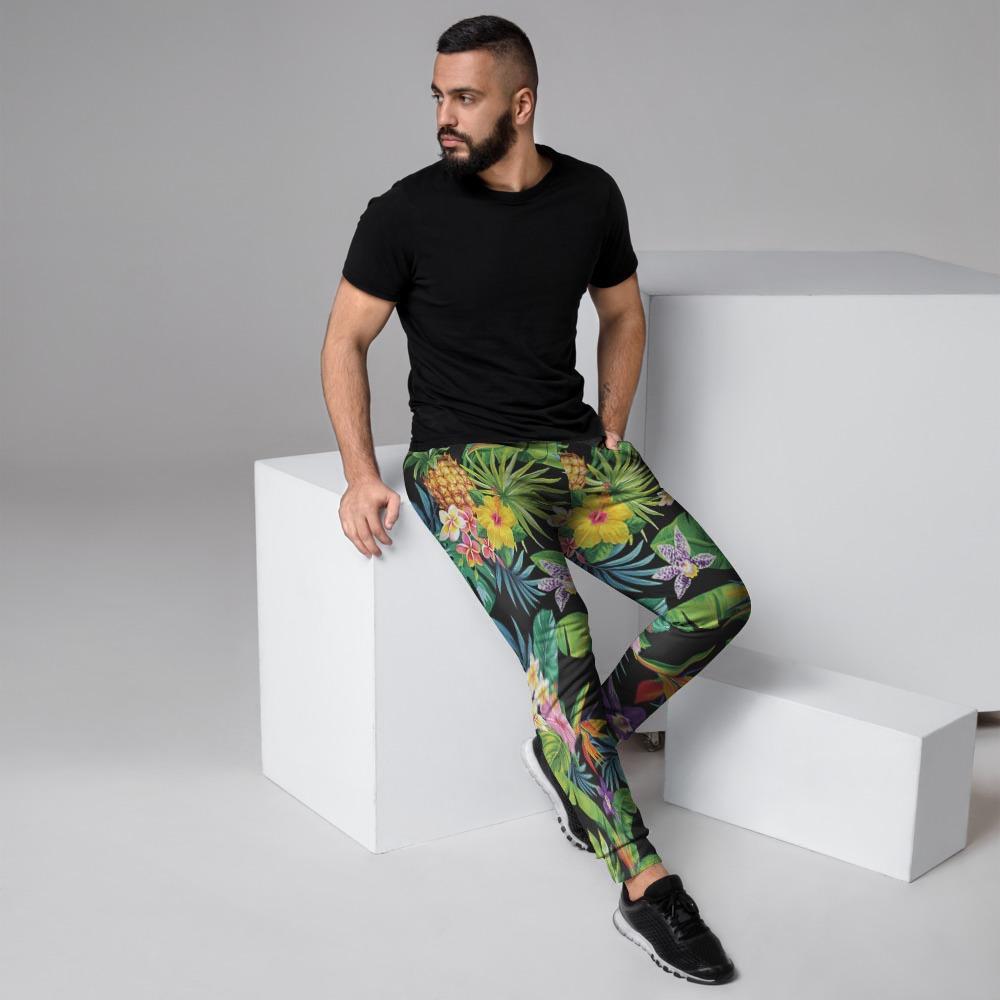 Tropical Hawaiian Floral Print Men's Joggers-grizzshop