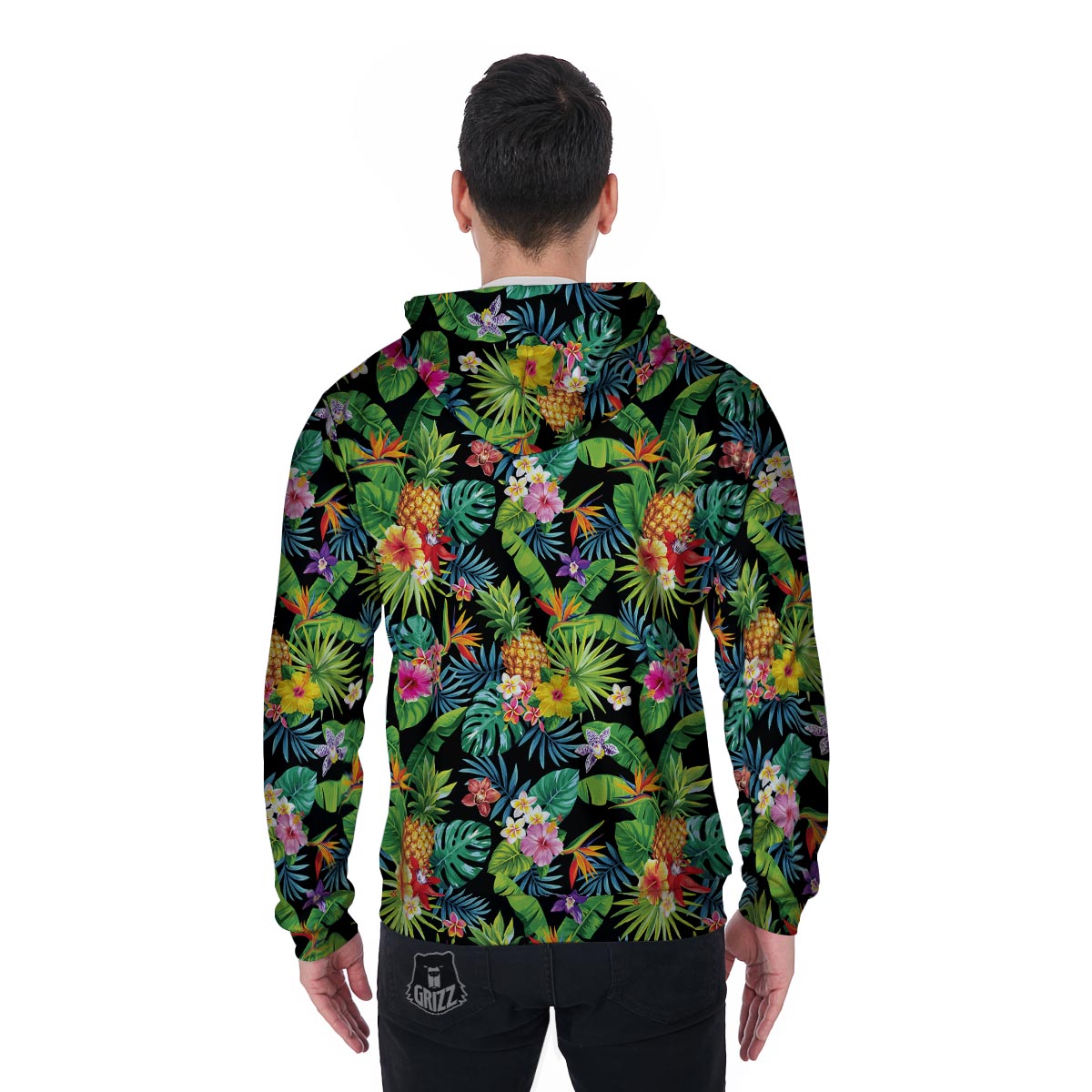 Tropical Hawaiian Floral Print Men's Zip Up Hoodie-grizzshop