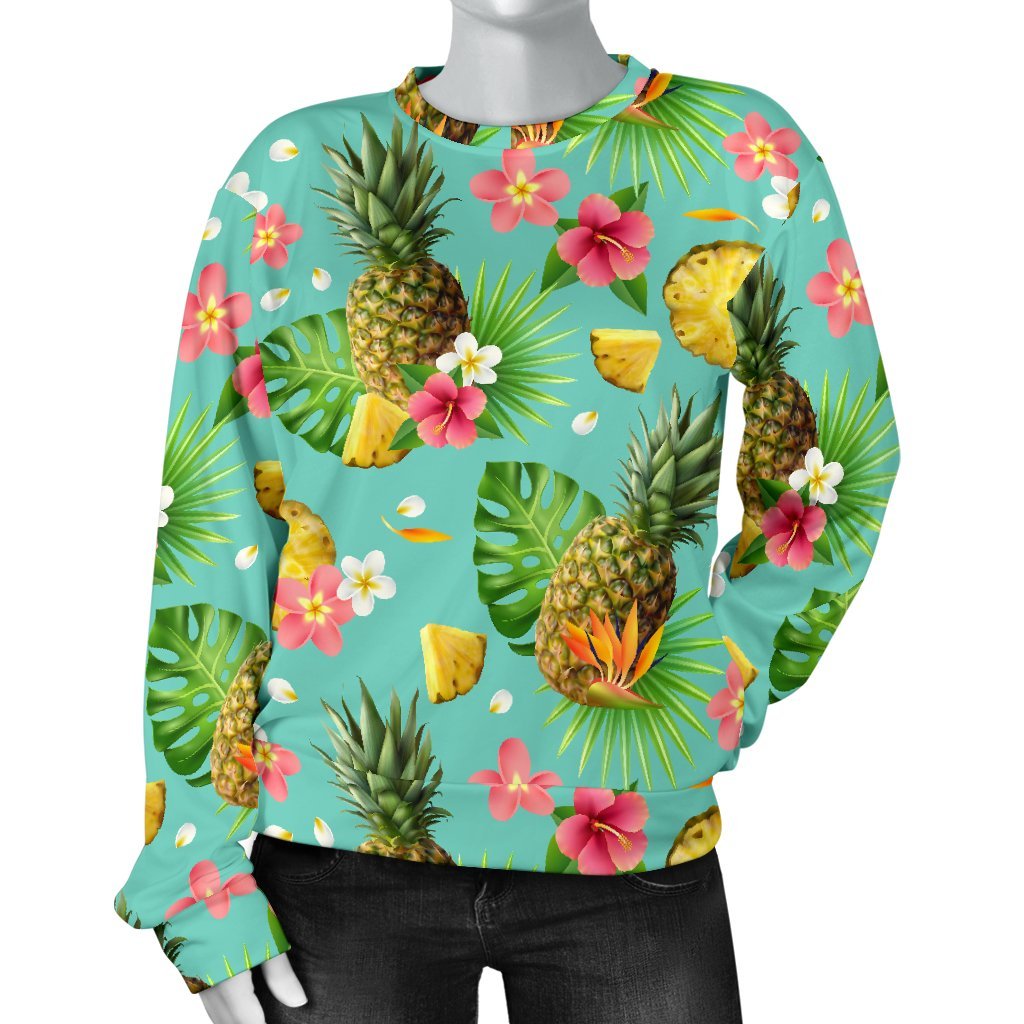 Tropical Hawaiian Hibiscus Pineapple Print Sweatshirt-grizzshop