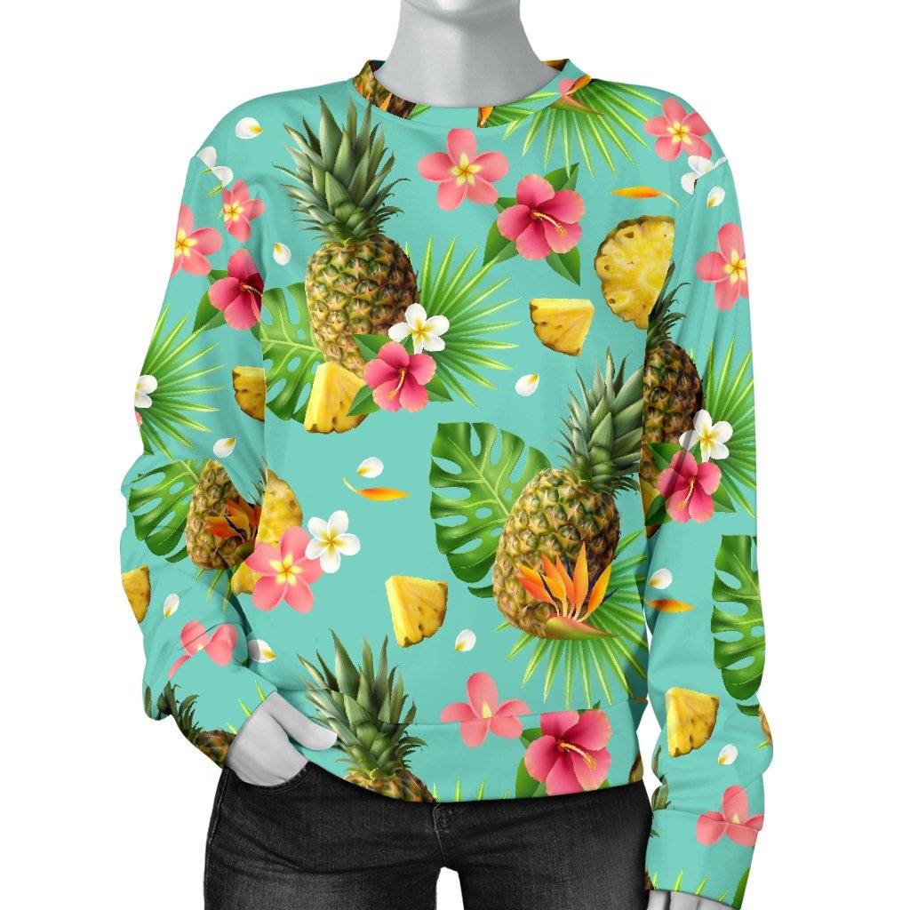 Tropical Hawaiian Hibiscus Pineapple Print Sweatshirt-grizzshop