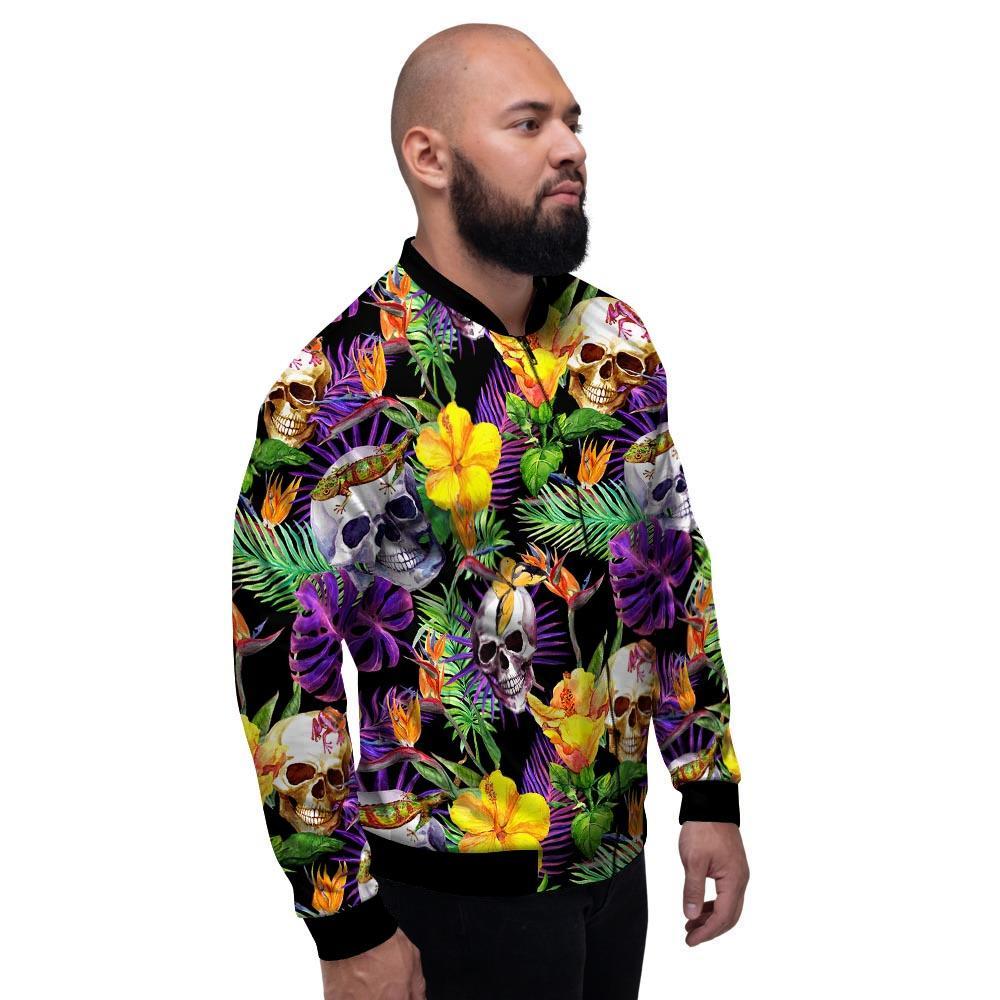 Tropical Hawaiian Skull Men's Bomber Jacket-grizzshop