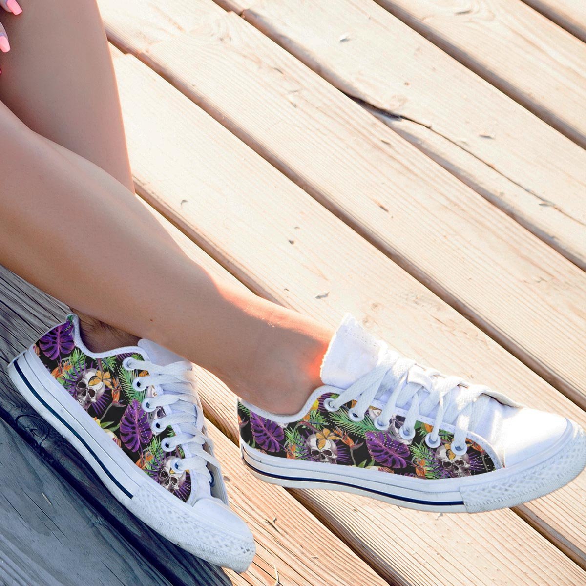 Tropical Hawaiian Skull Men's Low Top Shoes-grizzshop