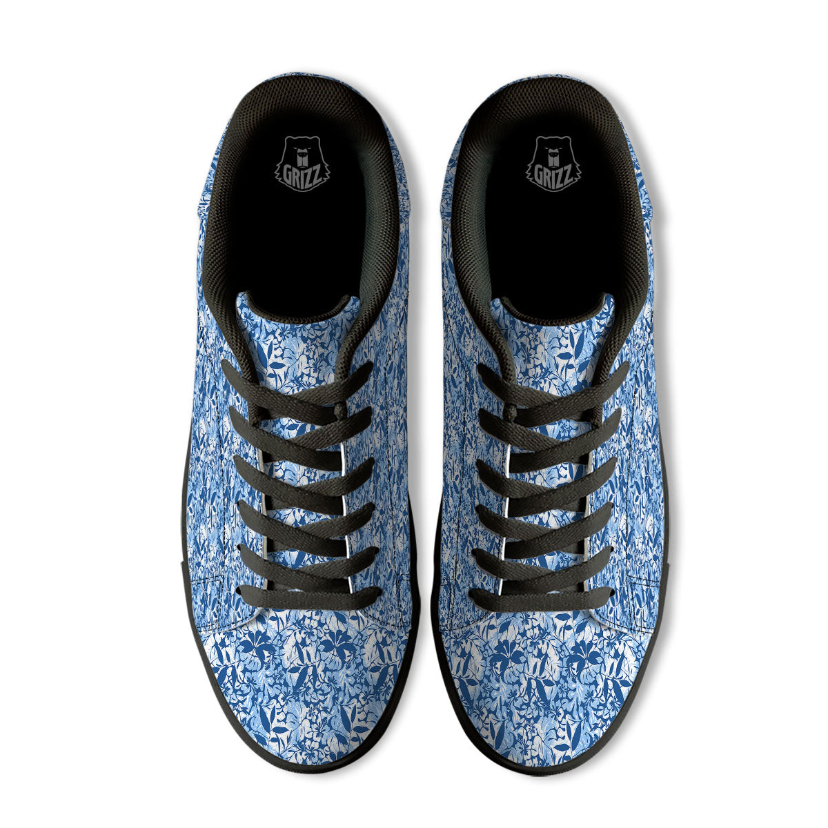 Tropical Hibiscus Blue Print Pattern Black Low Top Sneakers-grizzshop
