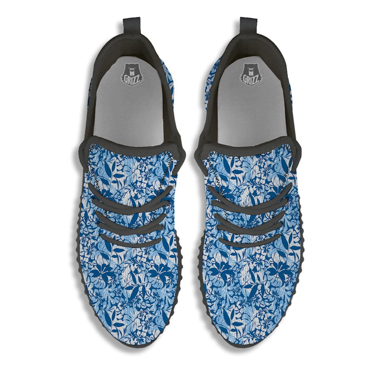 Tropical Hibiscus Blue Print Pattern Black Walking Shoes-grizzshop