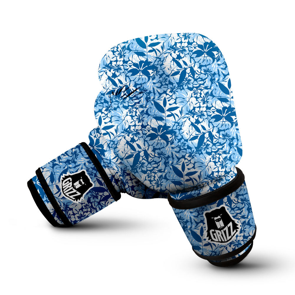 Tropical Hibiscus Blue Print Pattern Boxing Gloves-grizzshop
