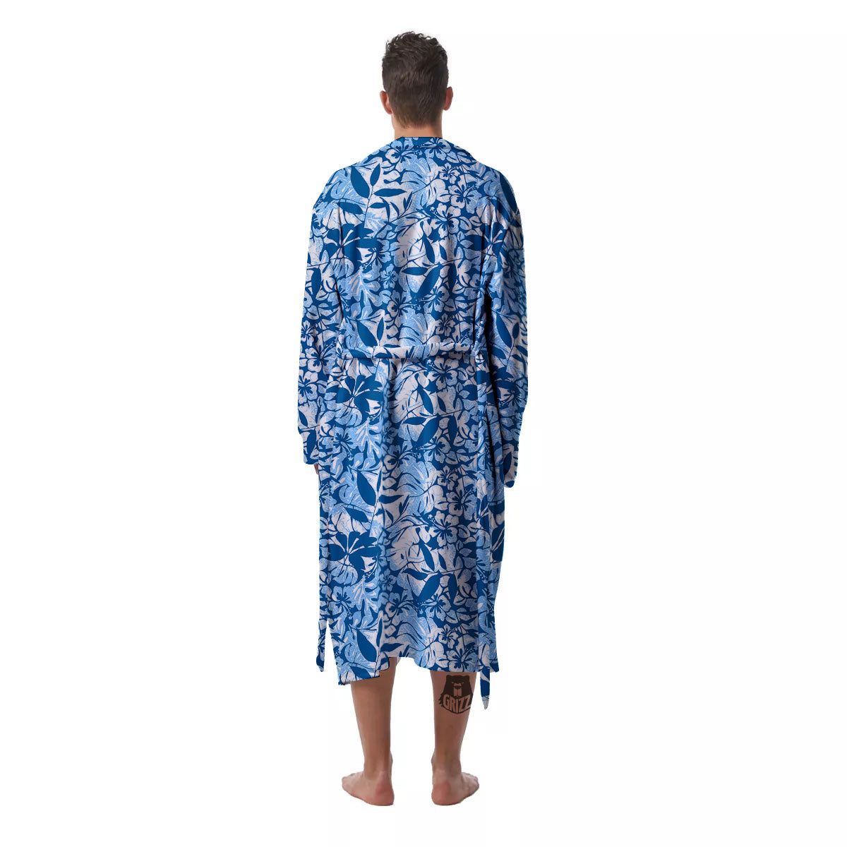 Tropical Hibiscus Blue Print Pattern Men's Robe-grizzshop