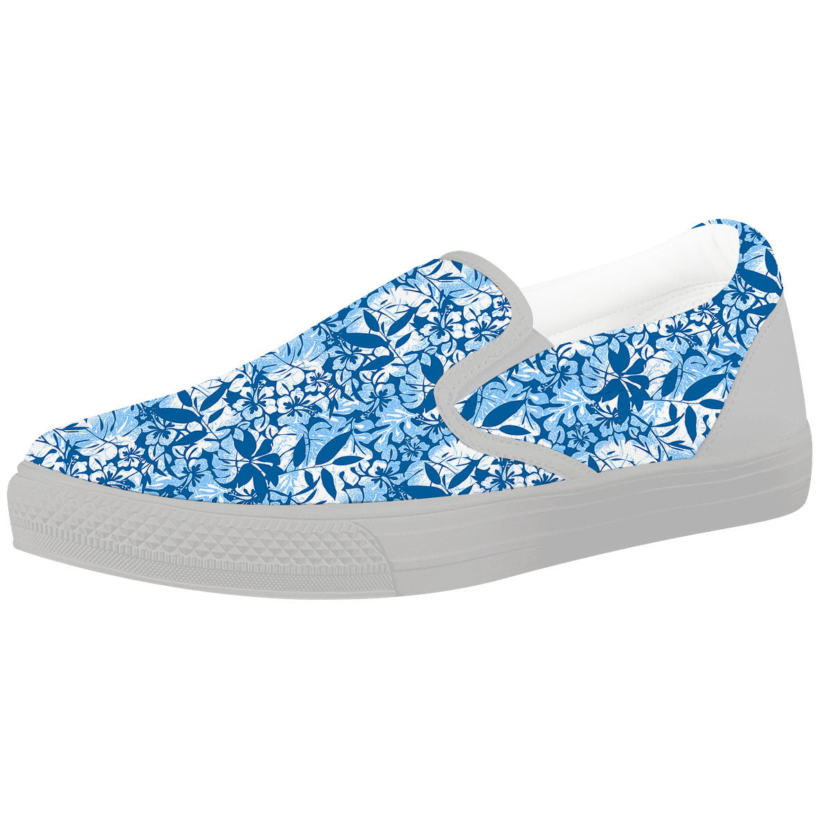 Tropical Hibiscus Blue Print Pattern White Slip On Shoes-grizzshop