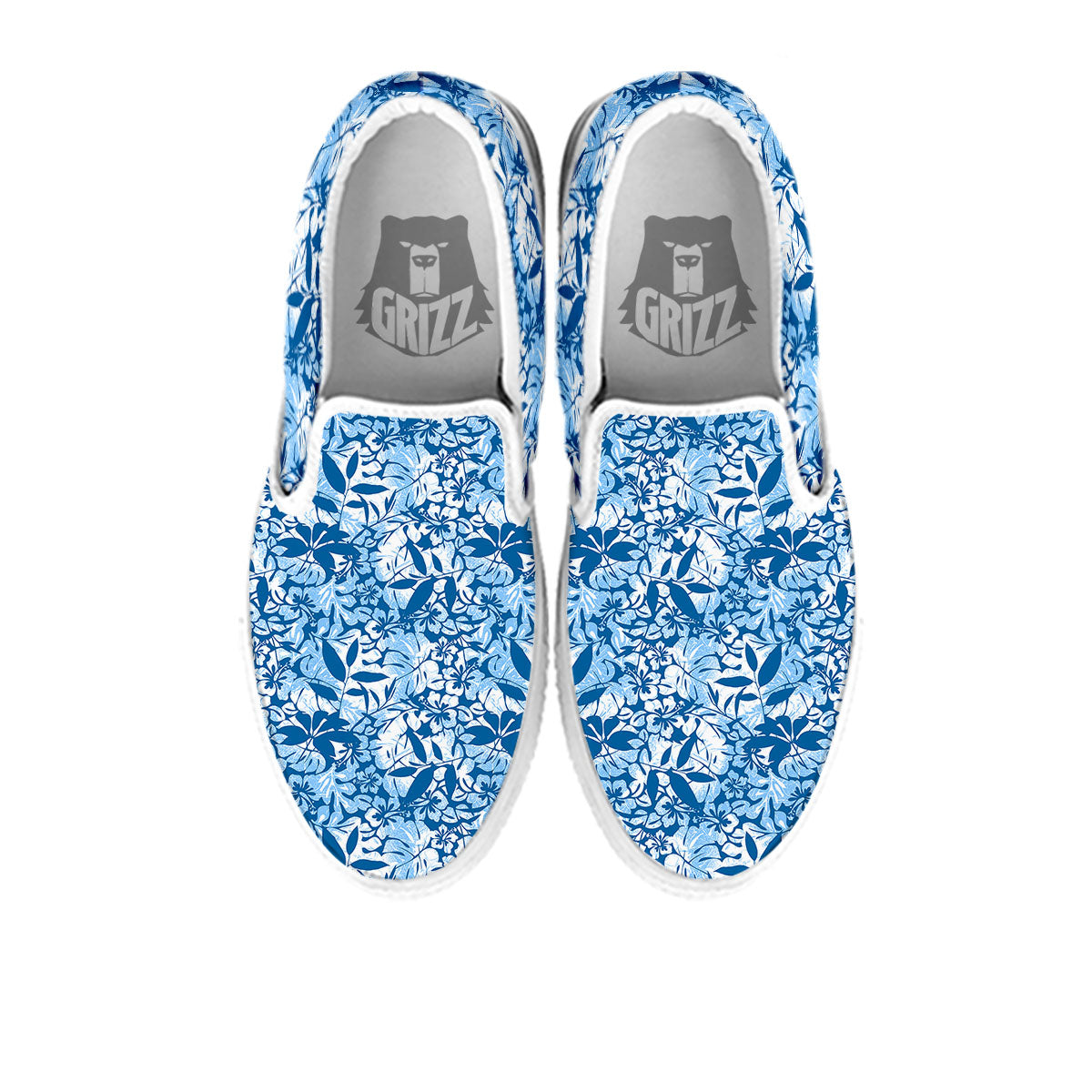 Tropical Hibiscus Blue Print Pattern White Slip On Shoes-grizzshop