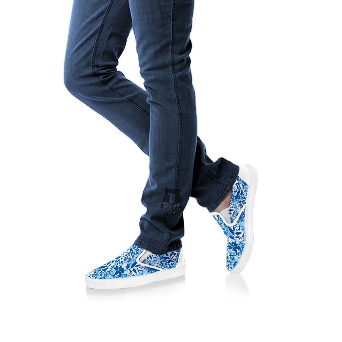 Tropical Hibiscus Blue Print Pattern White Slip On Shoes-grizzshop