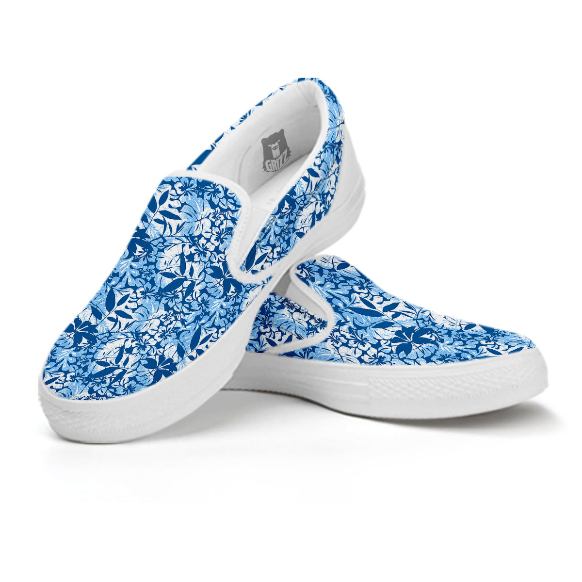 Tropical Hibiscus Blue Print Pattern White Slip On Shoes-grizzshop