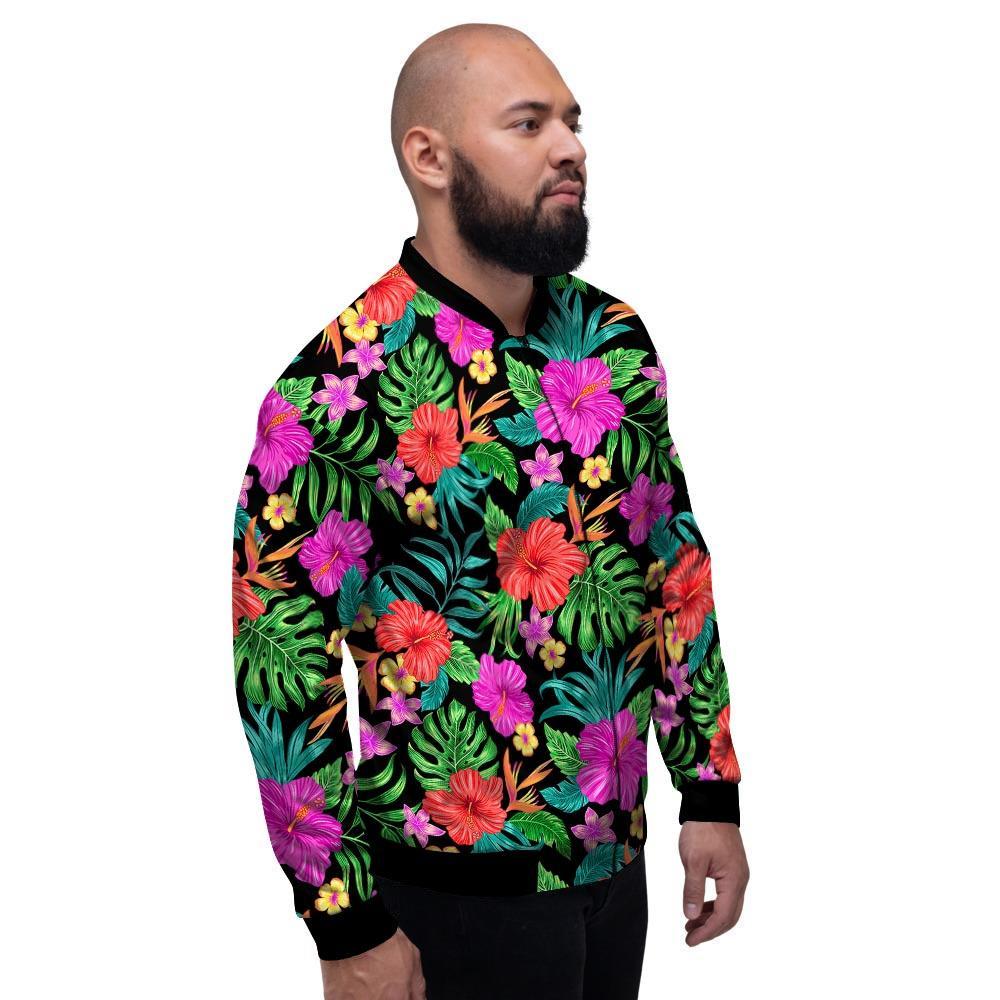 Tropical Hibiscus Floral Hawaiian Print Men's Bomber Jacket-grizzshop