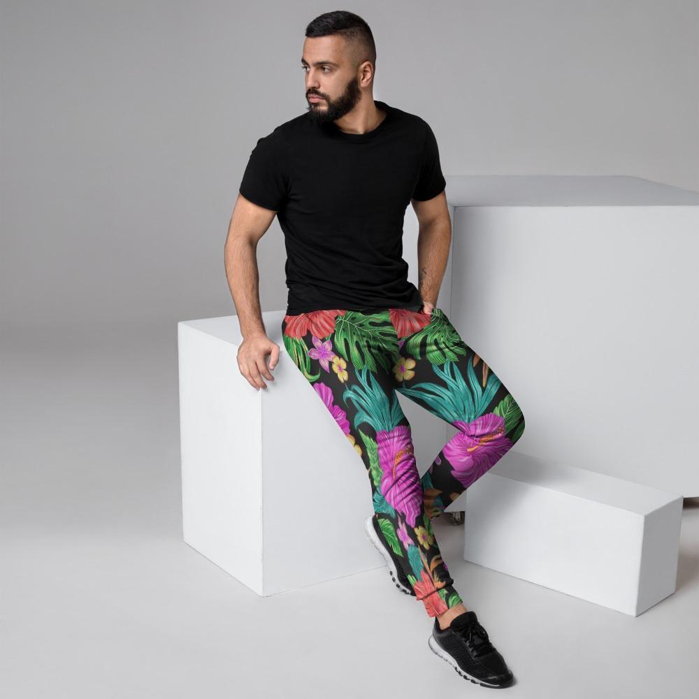 Tropical Hibiscus Floral Hawaiian Print Men's Joggers-grizzshop