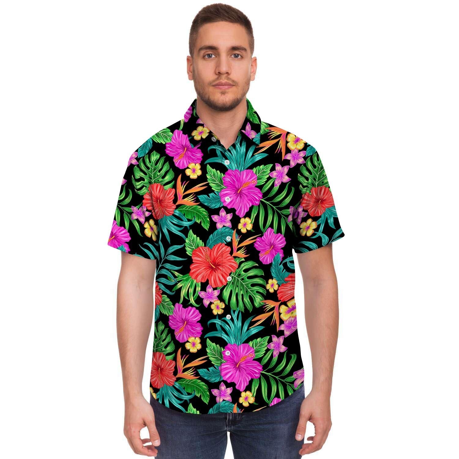Tropical Hibiscus Floral Hawaiian Print Men's Short Sleeve Shirt-grizzshop