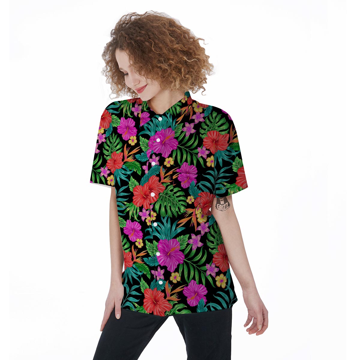 Tropical Hibiscus Floral Hawaiian Print Women's Short Sleeve Shirts-grizzshop