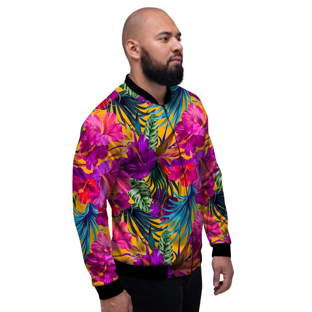 Tropical Hibiscus Flower Hawaiian Print Men's Bomber Jacket-grizzshop