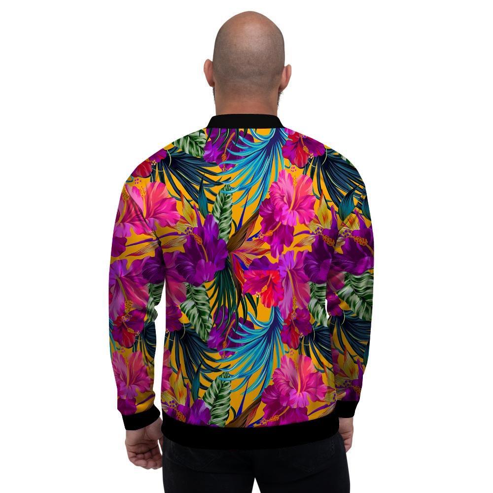 Tropical Hibiscus Flower Hawaiian Print Men's Bomber Jacket-grizzshop