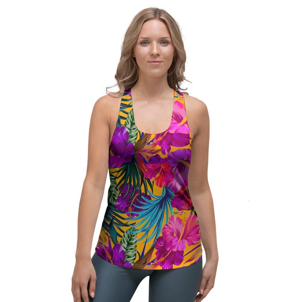 Tropical Hibiscus Flower Hawaiian Print Women's Racerback Tank Top-grizzshop