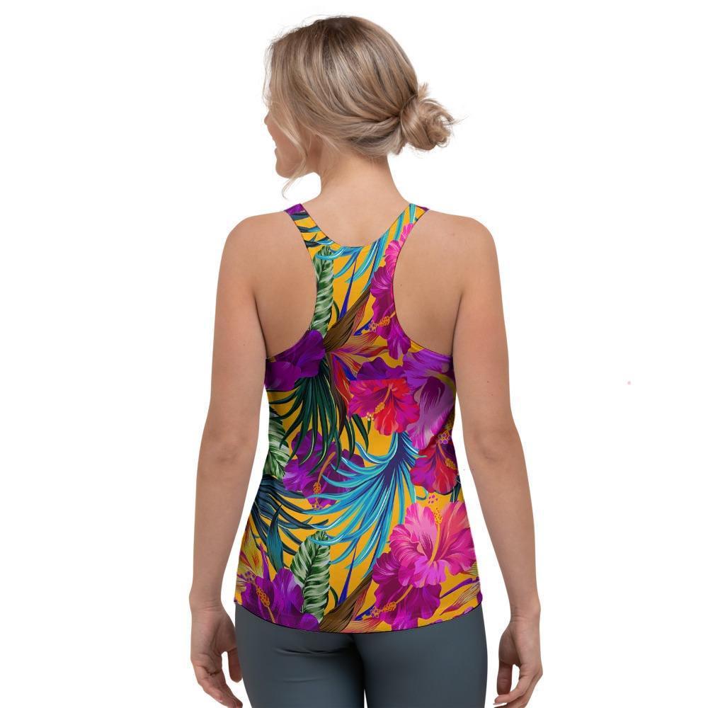 Tropical Hibiscus Flower Hawaiian Print Women's Racerback Tank Top-grizzshop