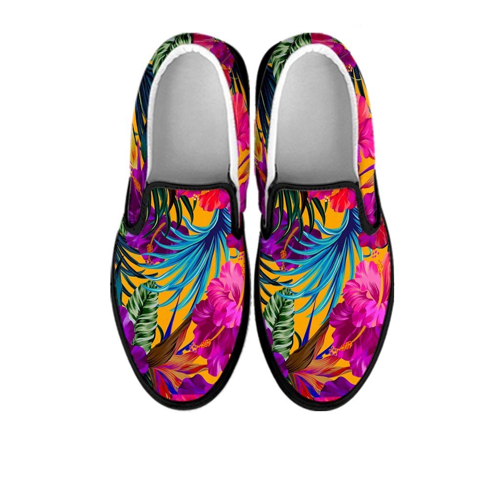 Tropical Hibiscus Flower Hawaiian Print Women's Slip On Sneakers-grizzshop