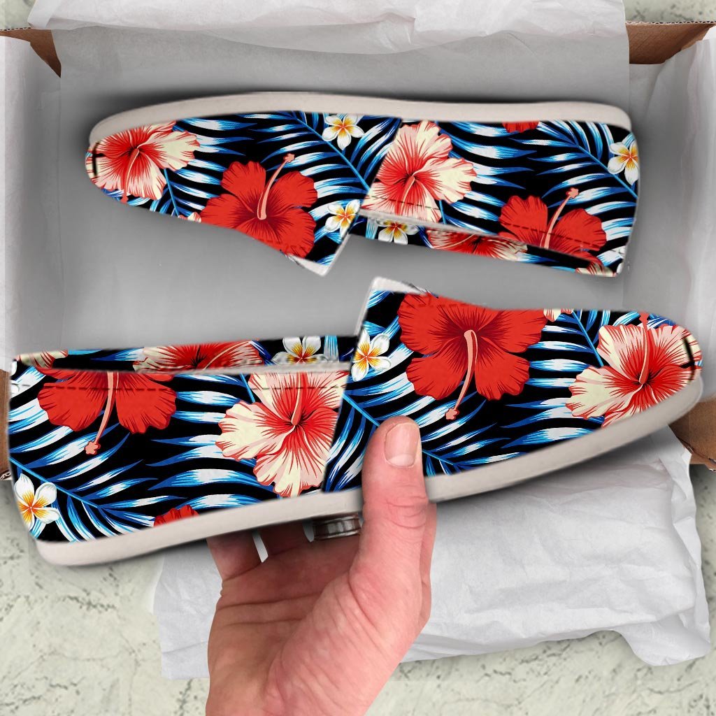 Tropical Hibiscus Flower Print Canvas Shoes-grizzshop