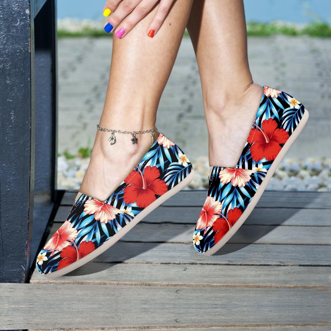 Tropical Hibiscus Flower Print Canvas Shoes-grizzshop