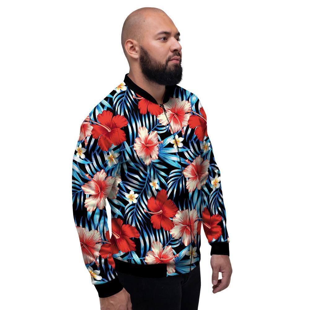 Tropical Hibiscus Flower Print Men's Bomber Jacket-grizzshop