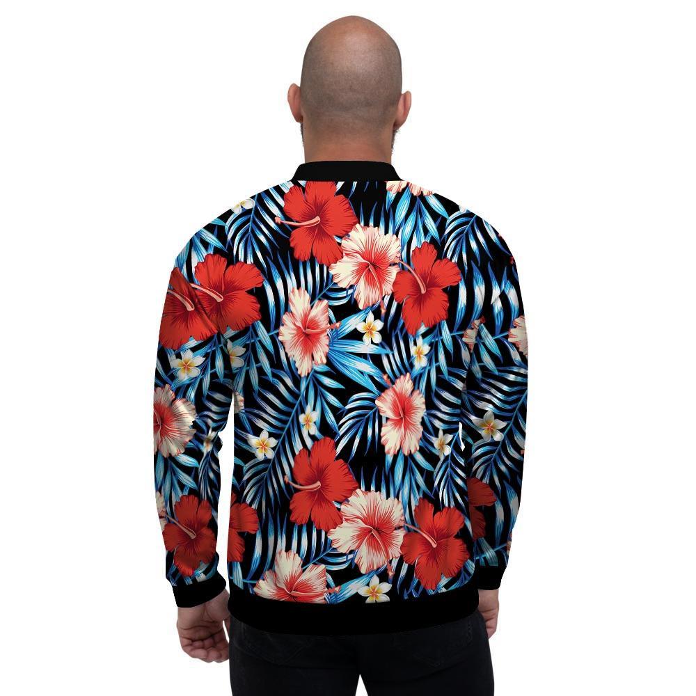 Tropical Hibiscus Flower Print Men's Bomber Jacket-grizzshop