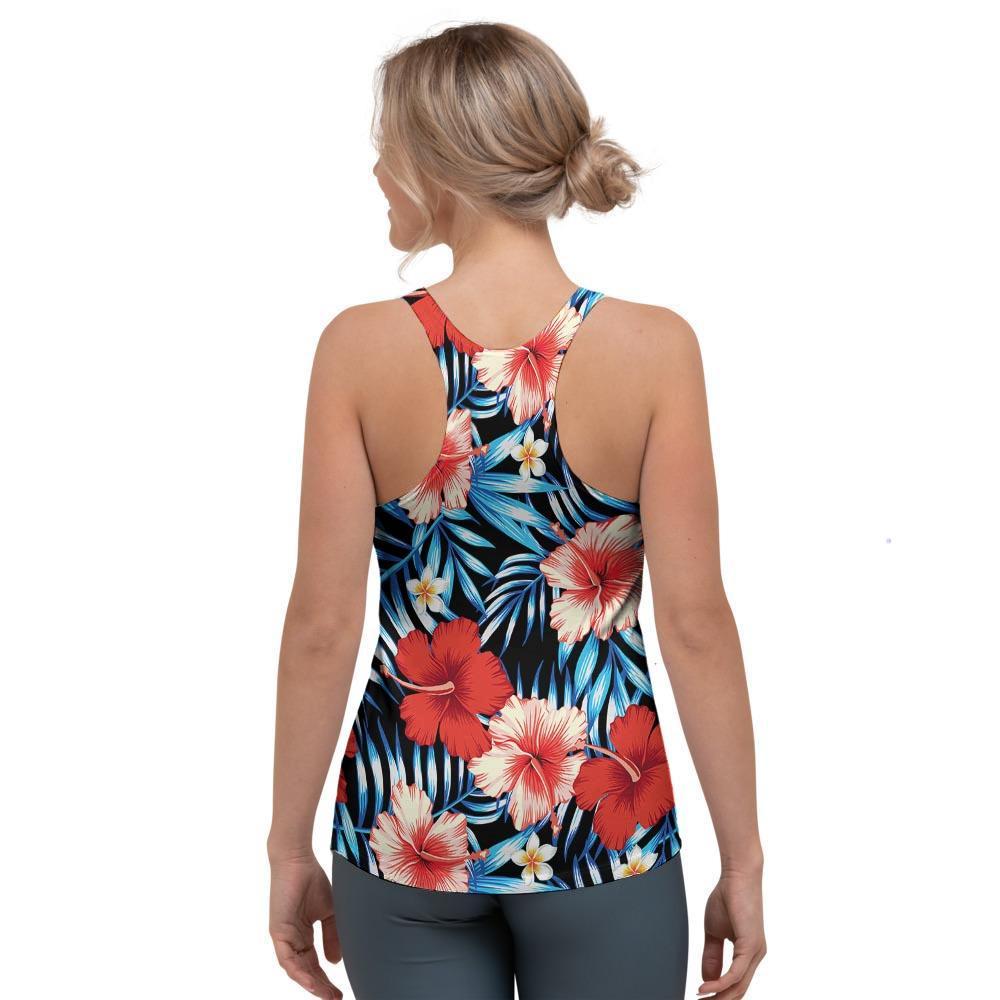 Tropical Hibiscus Flower Print Women's Racerback Tank Top-grizzshop