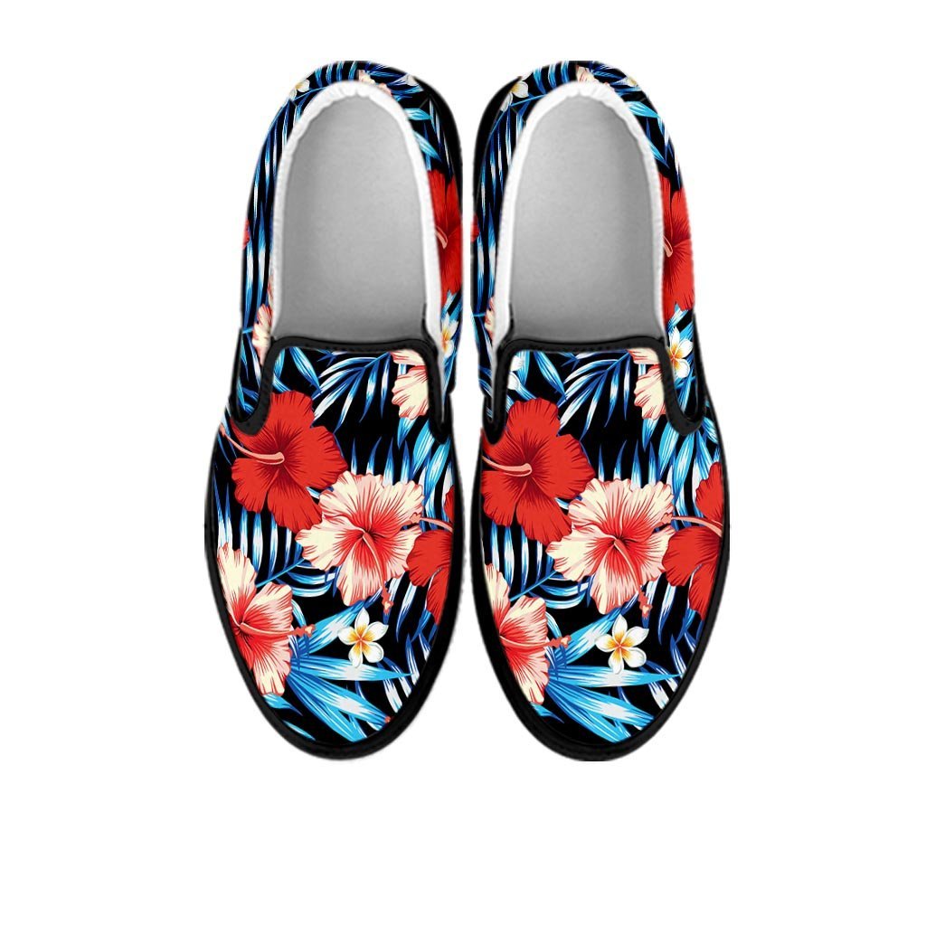 Tropical Hibiscus Flower Print Women's Slip On Sneakers-grizzshop