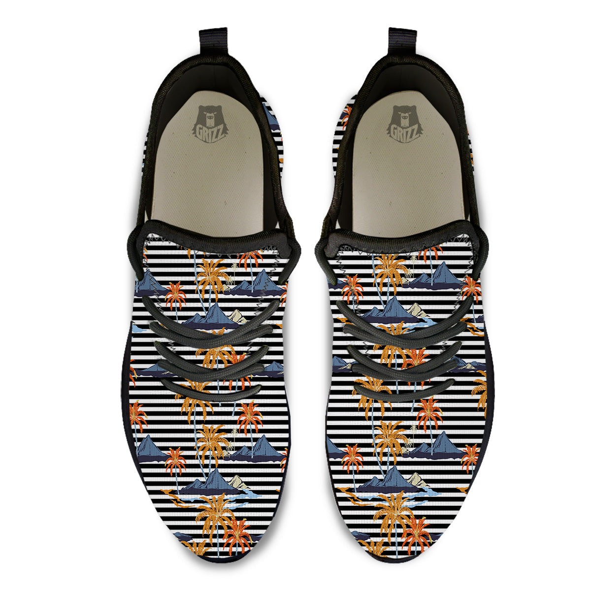 Tropical Island And Stripes Print Pattern Black Athletic Shoes-grizzshop