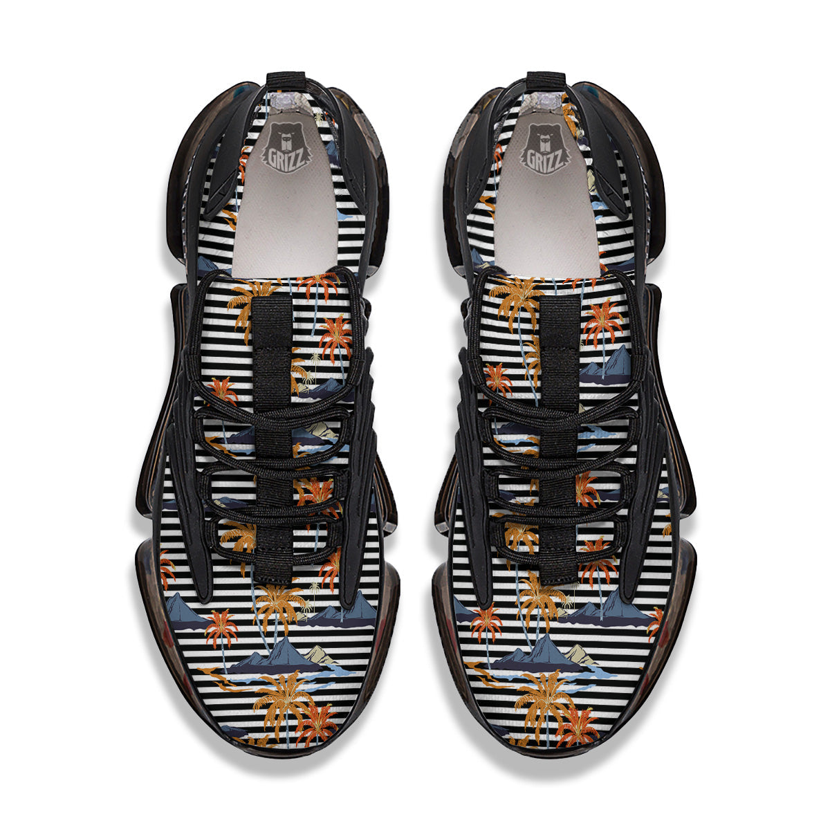 Tropical Island And Stripes Print Pattern Black Gym Shoes-grizzshop