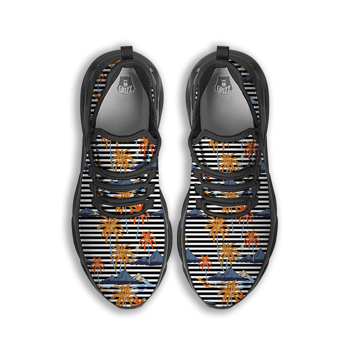 Tropical Island And Stripes Print Pattern Black Running Shoes-grizzshop