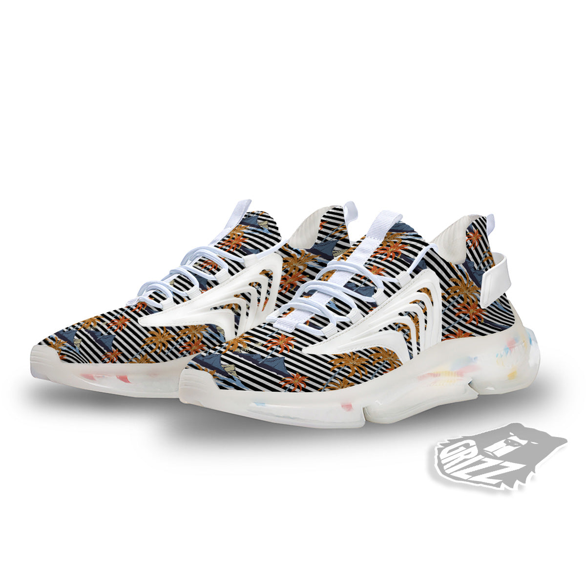 Tropical Island And Stripes Print Pattern White Gym Shoes-grizzshop