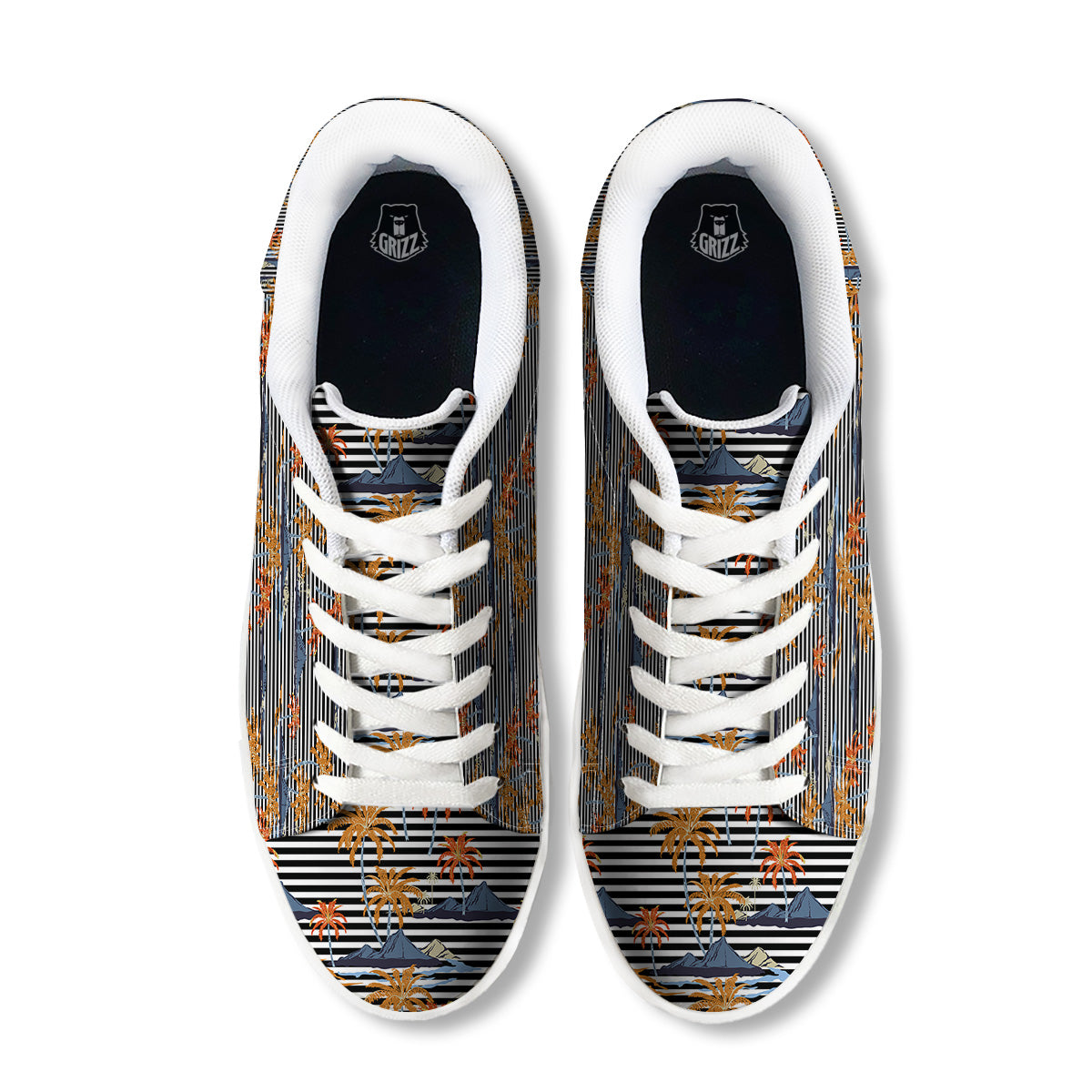 Tropical Island And Stripes Print Pattern White Low Top Sneakers-grizzshop
